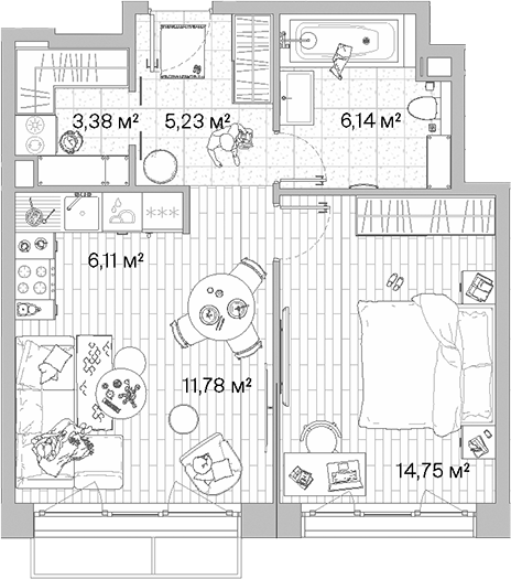 Планировка — МЫС, 2-комн., 47 м²