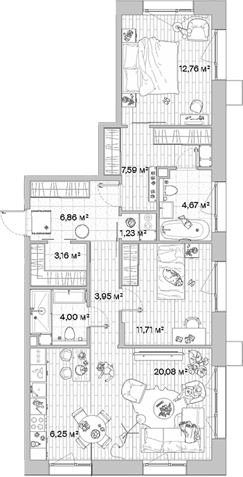 Планировка — МЫС, 3-комн., 82 м²