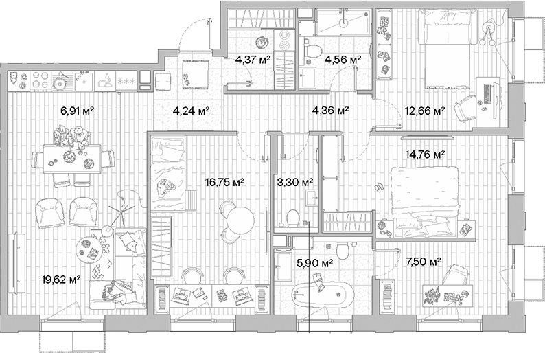 Планировка — МЫС, 5-комн., 105 м²