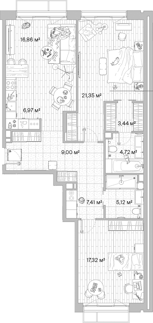 Планировка — МЫС, 3-комн., 92 м²