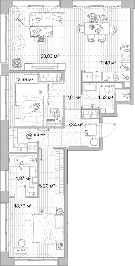 Планировка — МЫС, 3-комн., 87 м²