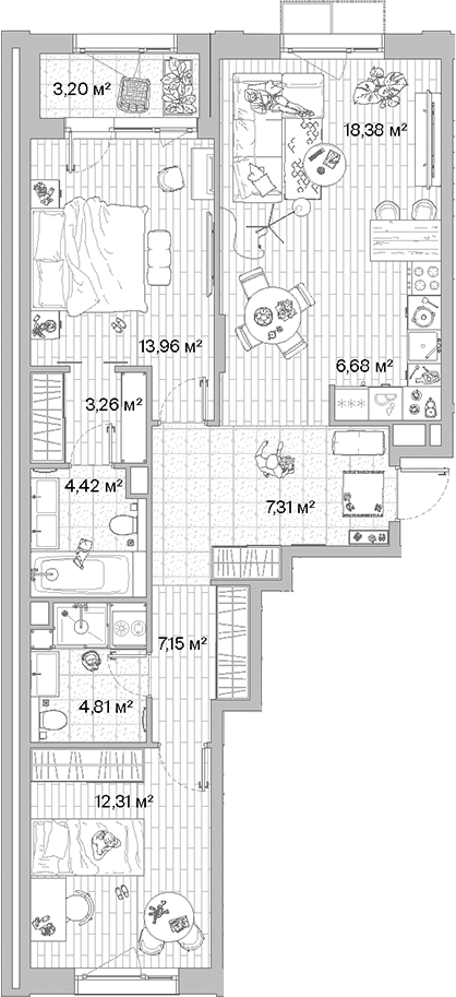 Планировка — МЫС, 3-комн., 78 м²