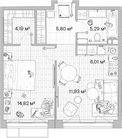 Планировка — МЫС, 2-комн., 48 м²