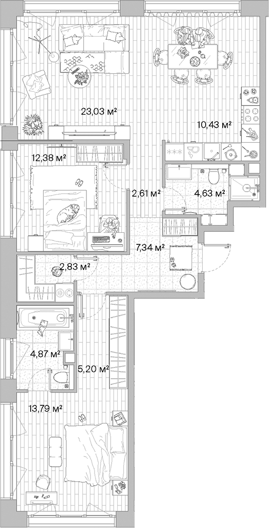 Планировка — МЫС, 3-комн., 87 м²