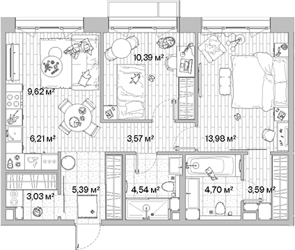 Планировка — МЫС, 3-комн., 65 м²