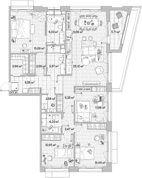 Планировка — МЫС, 5-комн., 129 м²