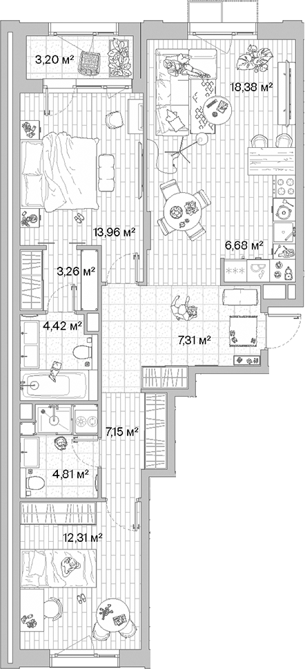 Планировка — МЫС, 3-комн., 78 м²
