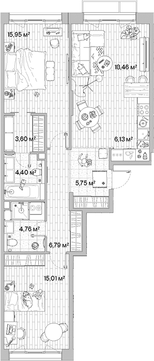 Планировка — МЫС, 3-комн., 81 м²
