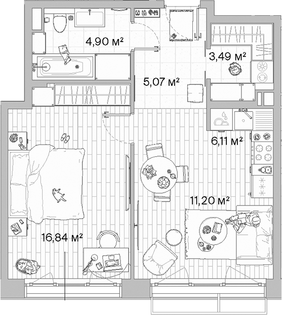 Планировка — МЫС, 2-комн., 48 м²