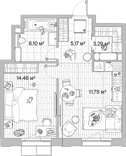 Планировка — МЫС, 2-комн., 47 м²