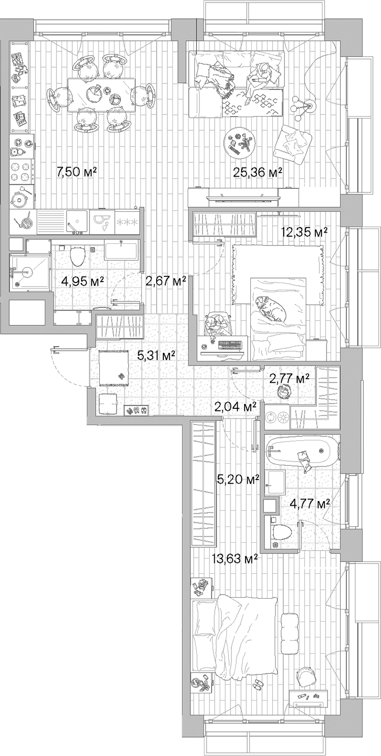 Планировка — МЫС, 3-комн., 87 м²