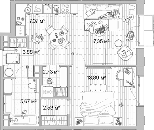 Планировка — МЫС, 2-комн., 53 м²