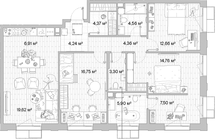 Планировка — МЫС, 5-комн., 105 м²
