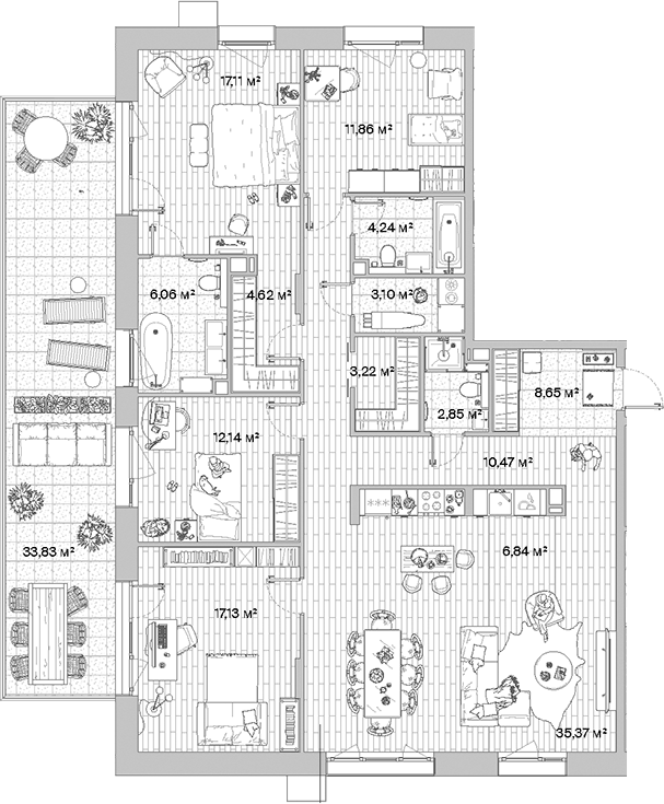 Планировка — МЫС, 5-комн., 144 м²