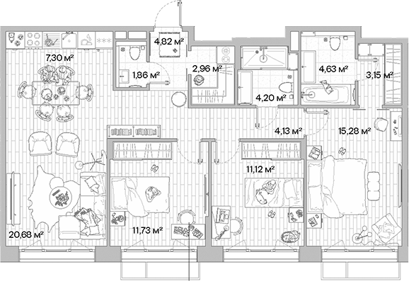 Планировка — МЫС, 4-комн., 92 м²