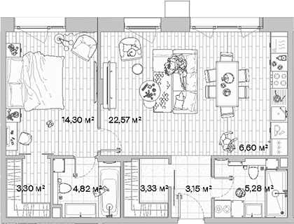 Планировка — МЫС, 2-комн., 63 м²