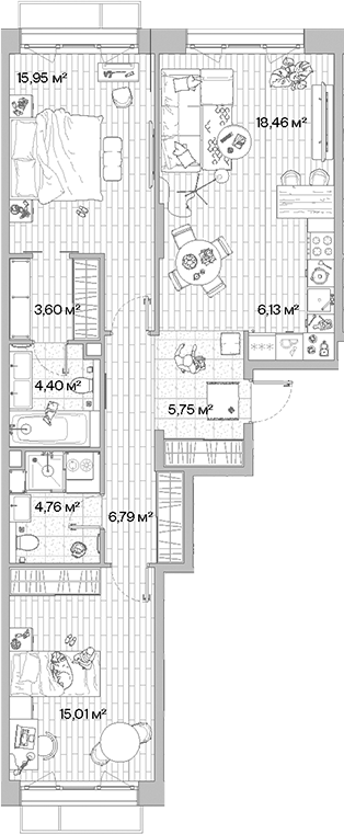 Планировка — МЫС, 3-комн., 81 м²