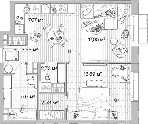 Планировка — МЫС, 2-комн., 53 м²