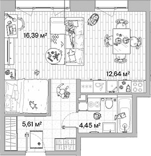 Планировка — МЫС, Студия, 39 м²