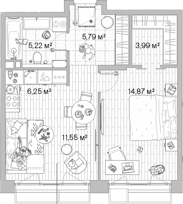 Планировка — МЫС, 2-комн., 48 м²