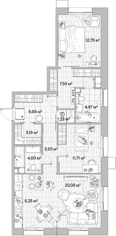 Планировка — МЫС, 3-комн., 82 м²