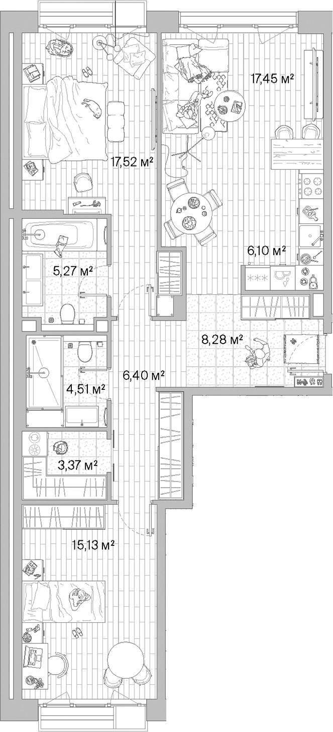 Планировка — МЫС, 3-комн., 84 м²