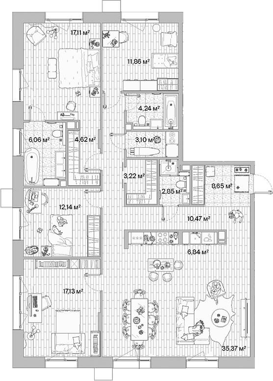 Планировка — МЫС, 5-комн., 144 м²