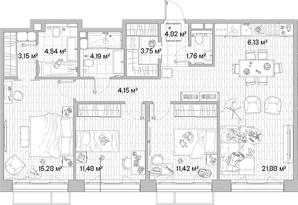 Планировка — МЫС, 4-комн., 93 м²