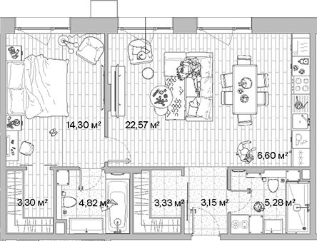 Планировка — МЫС, 2-комн., 63 м²