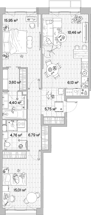 Планировка — МЫС, 3-комн., 81 м²