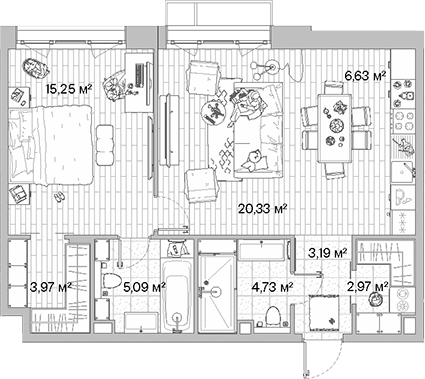 Планировка — МЫС, 2-комн., 62 м²