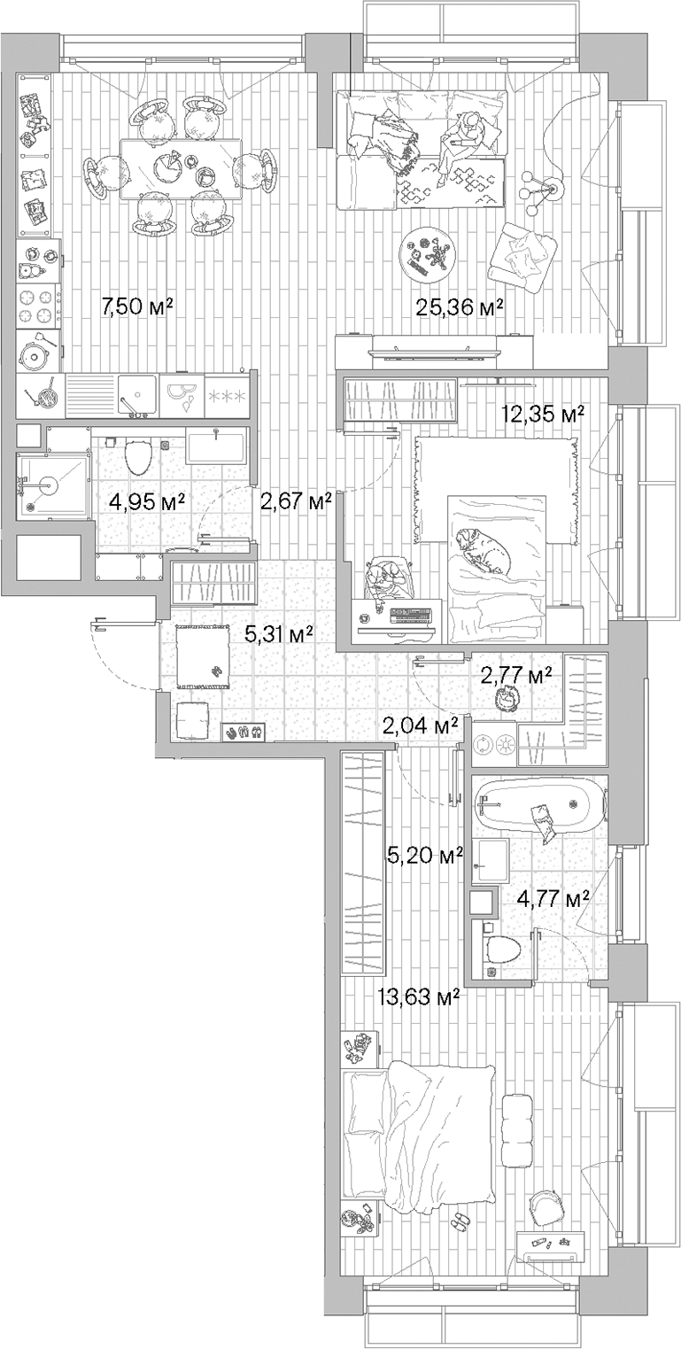 Планировка — МЫС, 3-комн., 87 м²