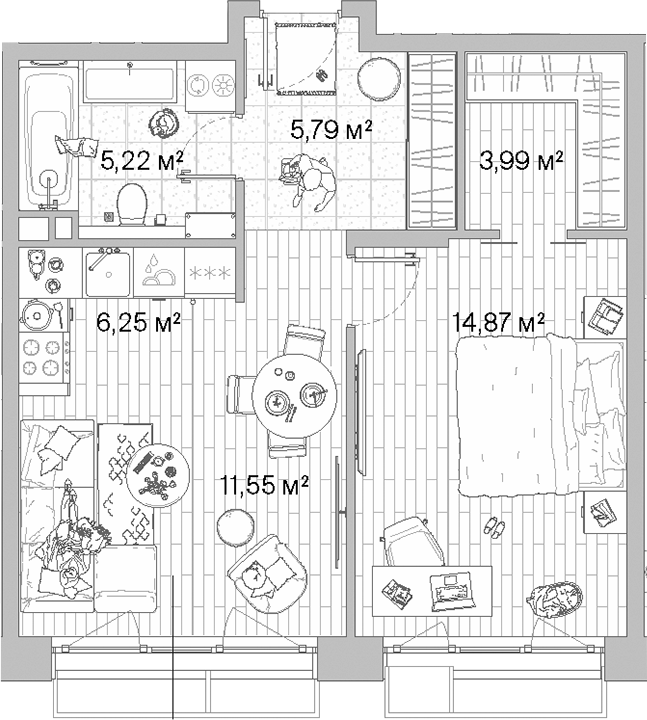 Планировка — МЫС, 2-комн., 48 м²