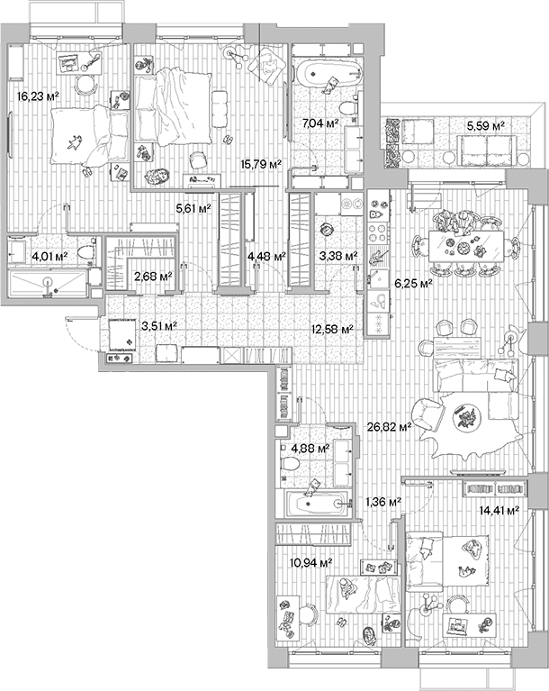 Планировка — МЫС, 5-комн., 140 м²