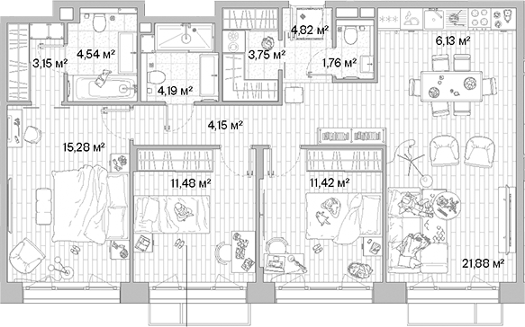 Планировка — МЫС, 4-комн., 93 м²