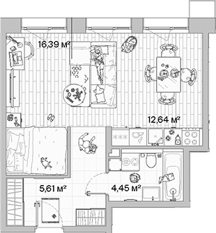 Планировка — МЫС, Студия, 39 м²