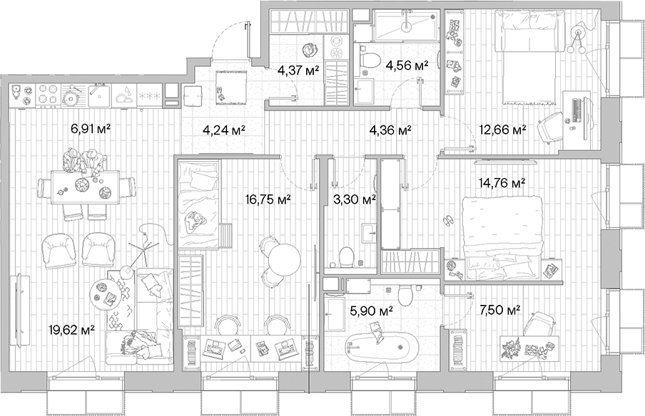 Планировка — МЫС, 5-комн., 105 м²