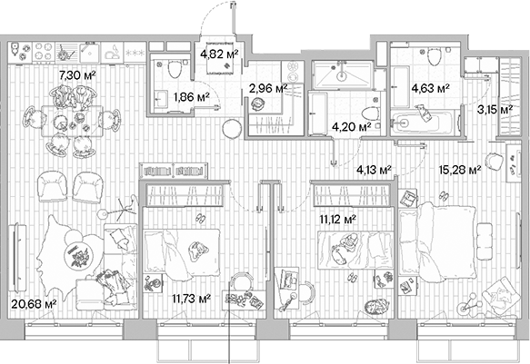 Планировка — МЫС, 4-комн., 92 м²
