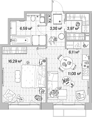 Планировка — МЫС, 2-комн., 47 м²