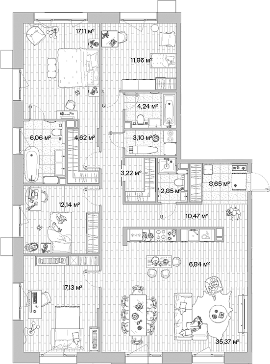 Планировка — МЫС, 5-комн., 144 м²