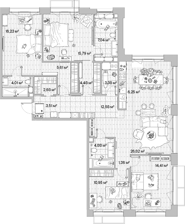 Планировка — МЫС, 5-комн., 140 м²