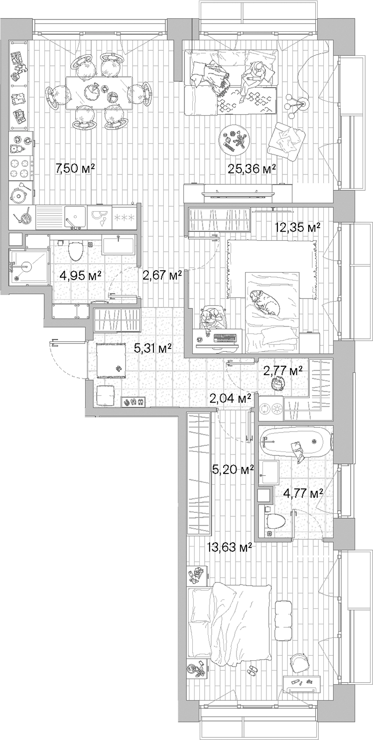 Планировка — МЫС, 3-комн., 87 м²