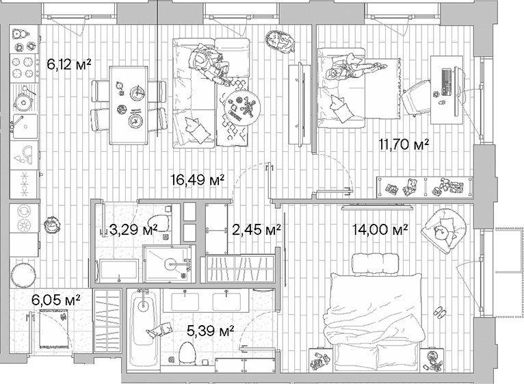Планировка — МЫС, 3-комн., 65 м²