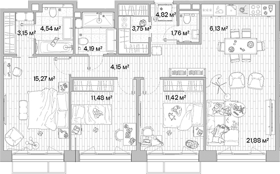 Планировка — МЫС, 4-комн., 93 м²