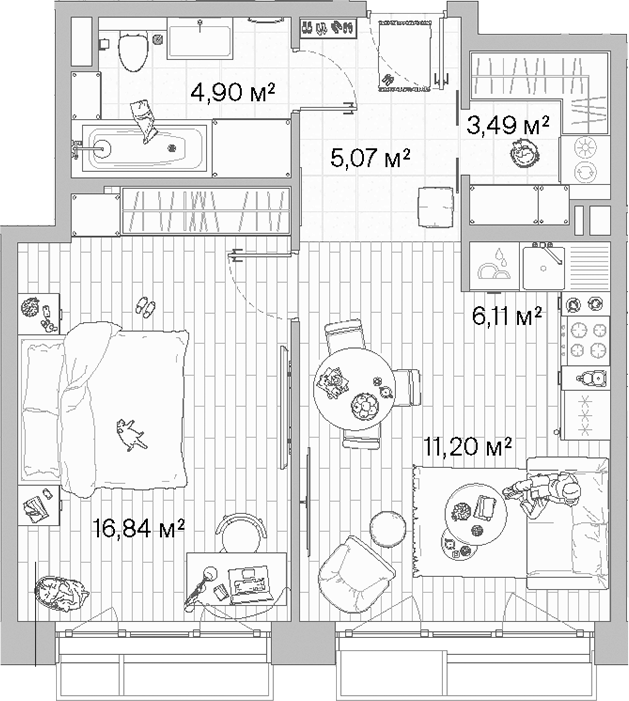 Планировка — МЫС, 2-комн., 48 м²