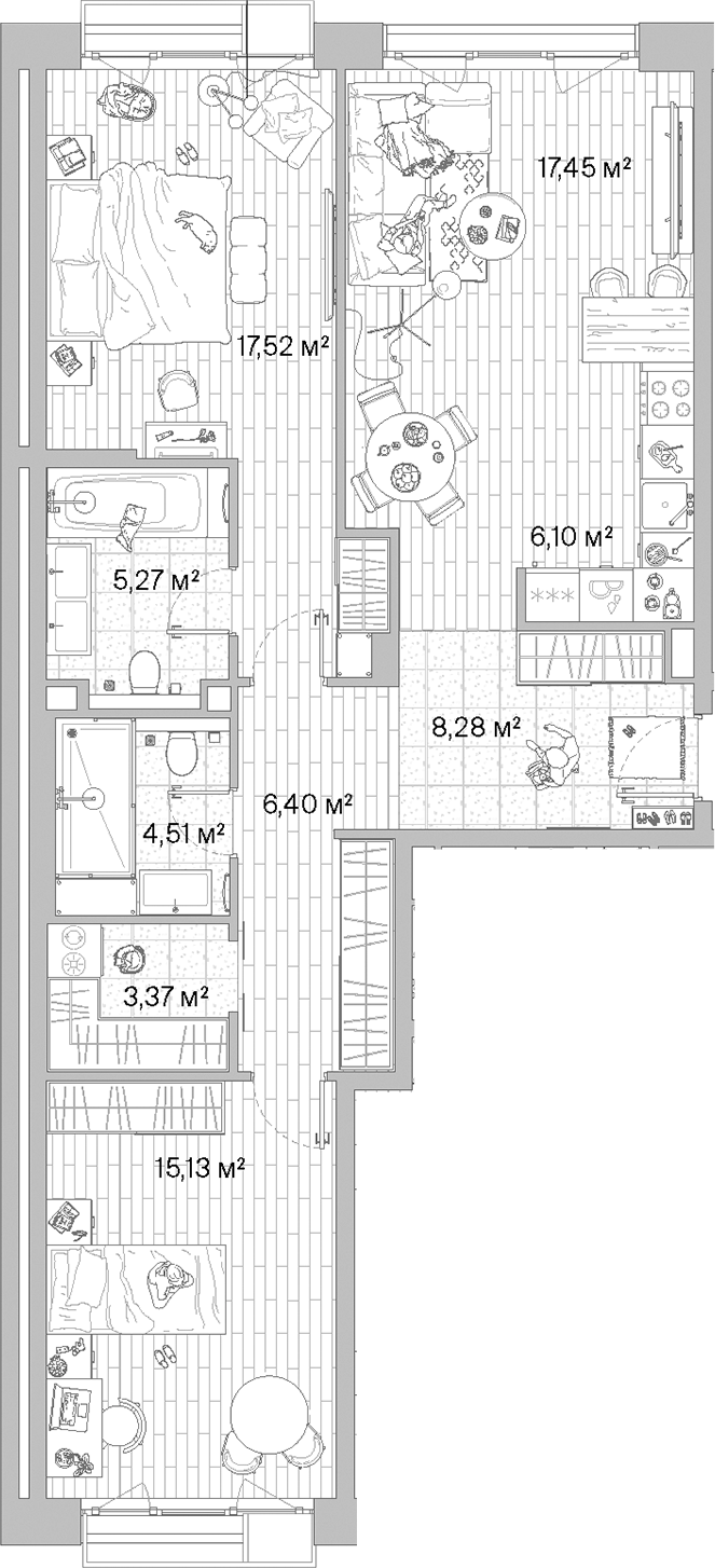 Планировка — МЫС, 3-комн., 84 м²