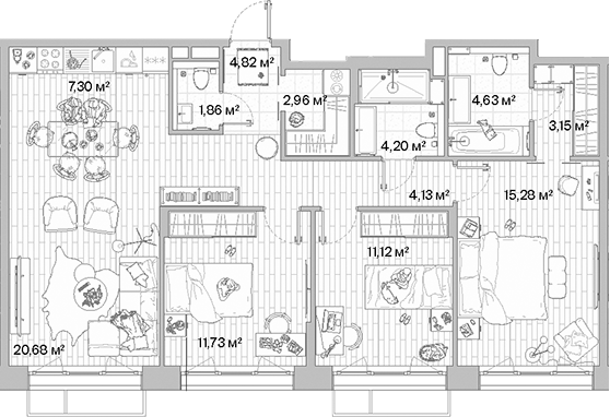 Планировка — МЫС, 4-комн., 92 м²