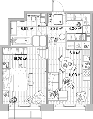 Планировка — МЫС, 2-комн., 47 м²