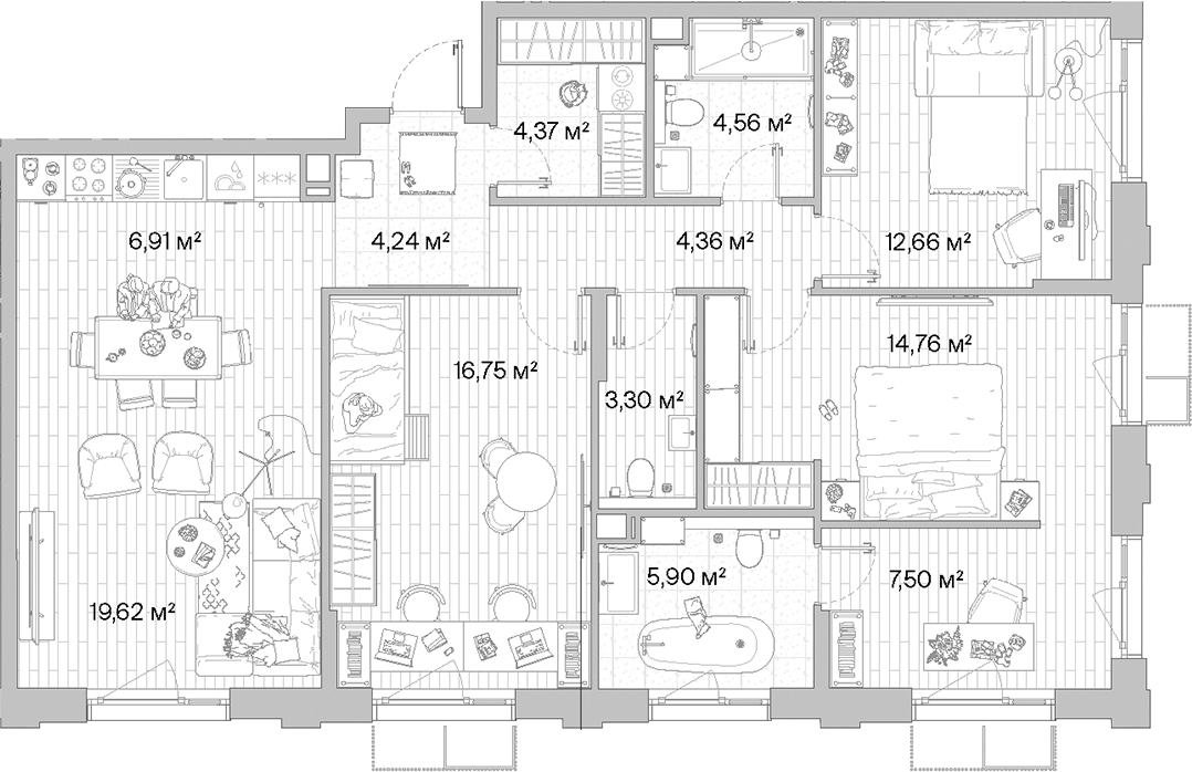 Планировка — МЫС, 5-комн., 105 м²