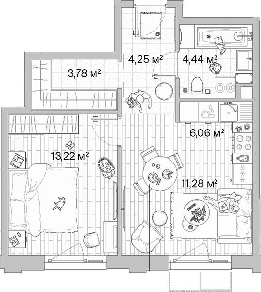 Планировка — МЫС, 2-комн., 43 м²